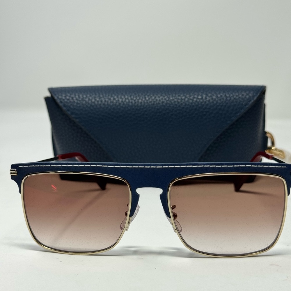 NEW Loewe Unisex Lw40006u 56-18-145 Sunglasses Blue Leather Gold NEW WITH CASE•